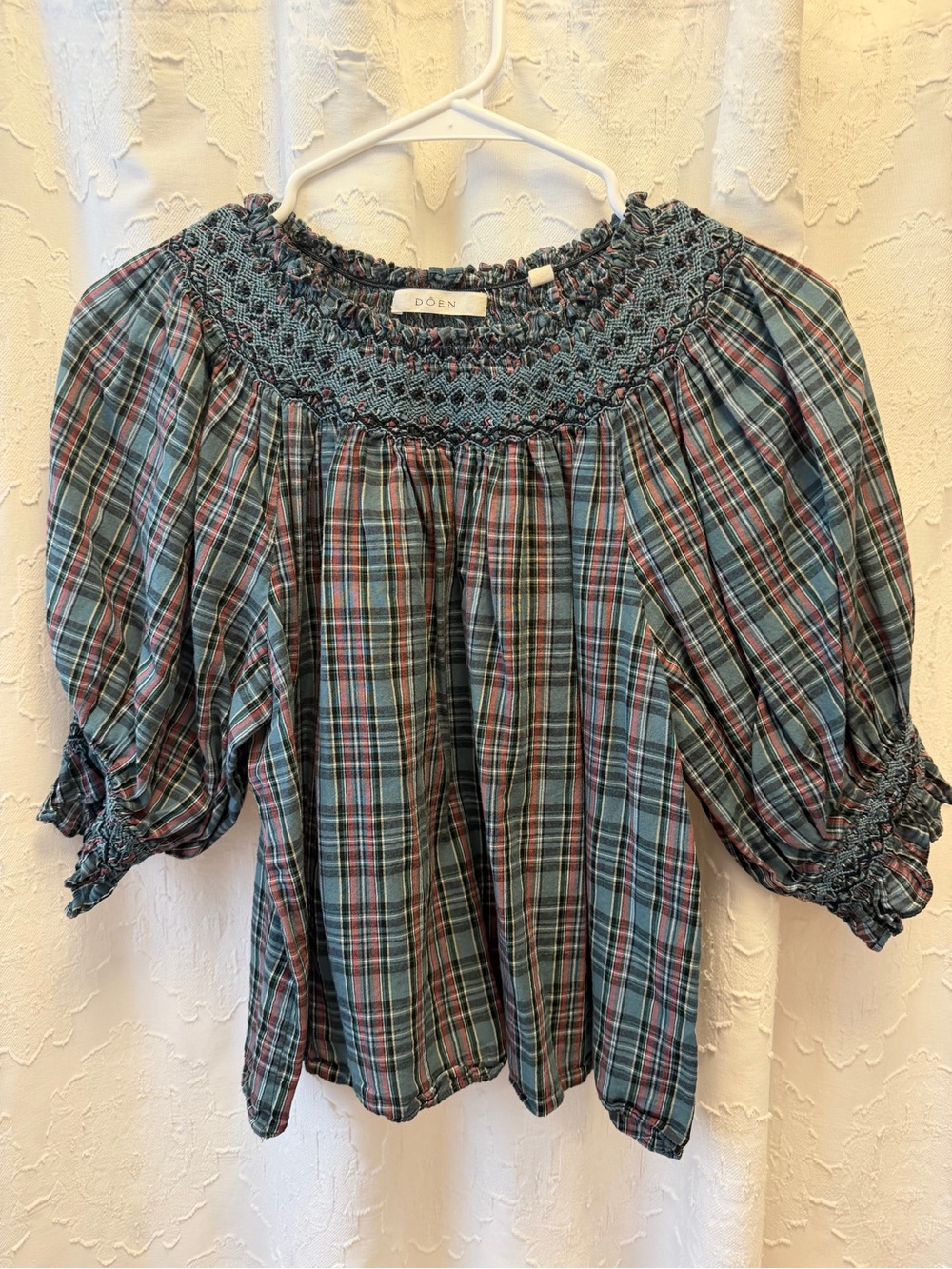 Doen Artemisia Cotton Short Puff Sleeve Babydoll Blouse Top Pond
Promenade Plaid - Picture 2 of 4